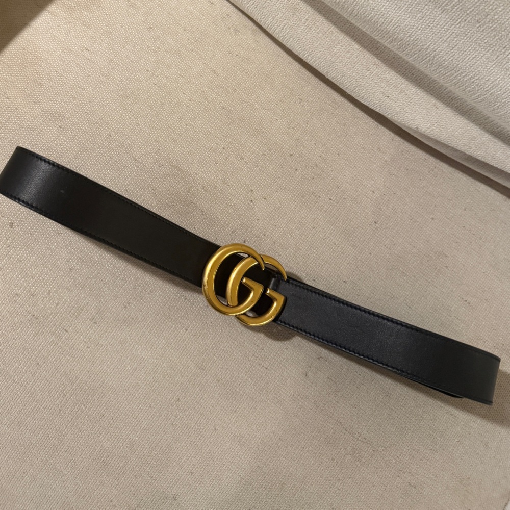Gucci Marmont Black Belt with Gold Double G Buckle